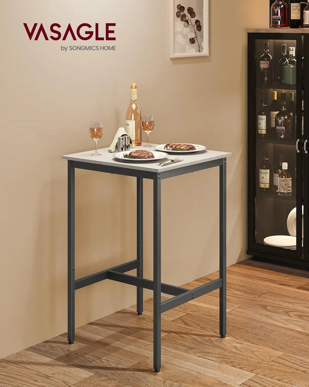VASAGLE Bar Table, Small Kitchen Dining High Top Pub Cocktail Table for Living Room Party, Sturdy Metal Frame, 23.6 x 23.6 x 36.2 Inches for Narrow Spaces, Easy to Assemble, Vintage White and Black