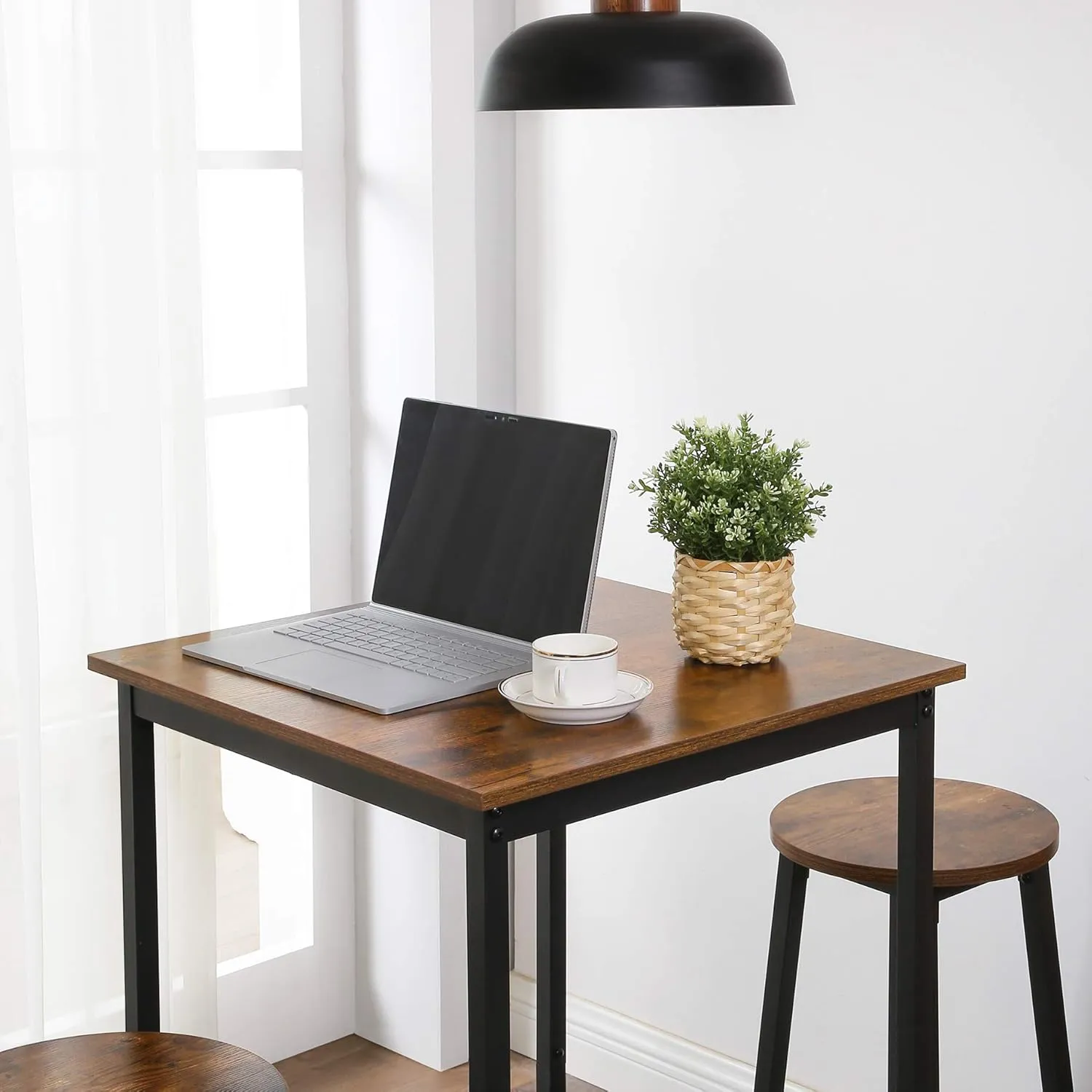 VASAGLE Bar Table, Small Kitchen Dining Table, High Top Pub Table, Bar Height Cocktail Table for Living Room Party, Sturdy Metal, 23.6 x 23.6 x 35.4 Inches for Narrow Spaces, Rustic Brown and Black