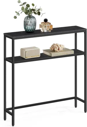 VASAGLE Console Table, 2-Tier Sofa Table, 7.9 x 31.5 x 31.5 Inches, Narrow Entryway Table, Modern Entry Table with 2 Shelves, for Living Room, Bedroom, Charcoal Gray and Ink Black ULNT130B22