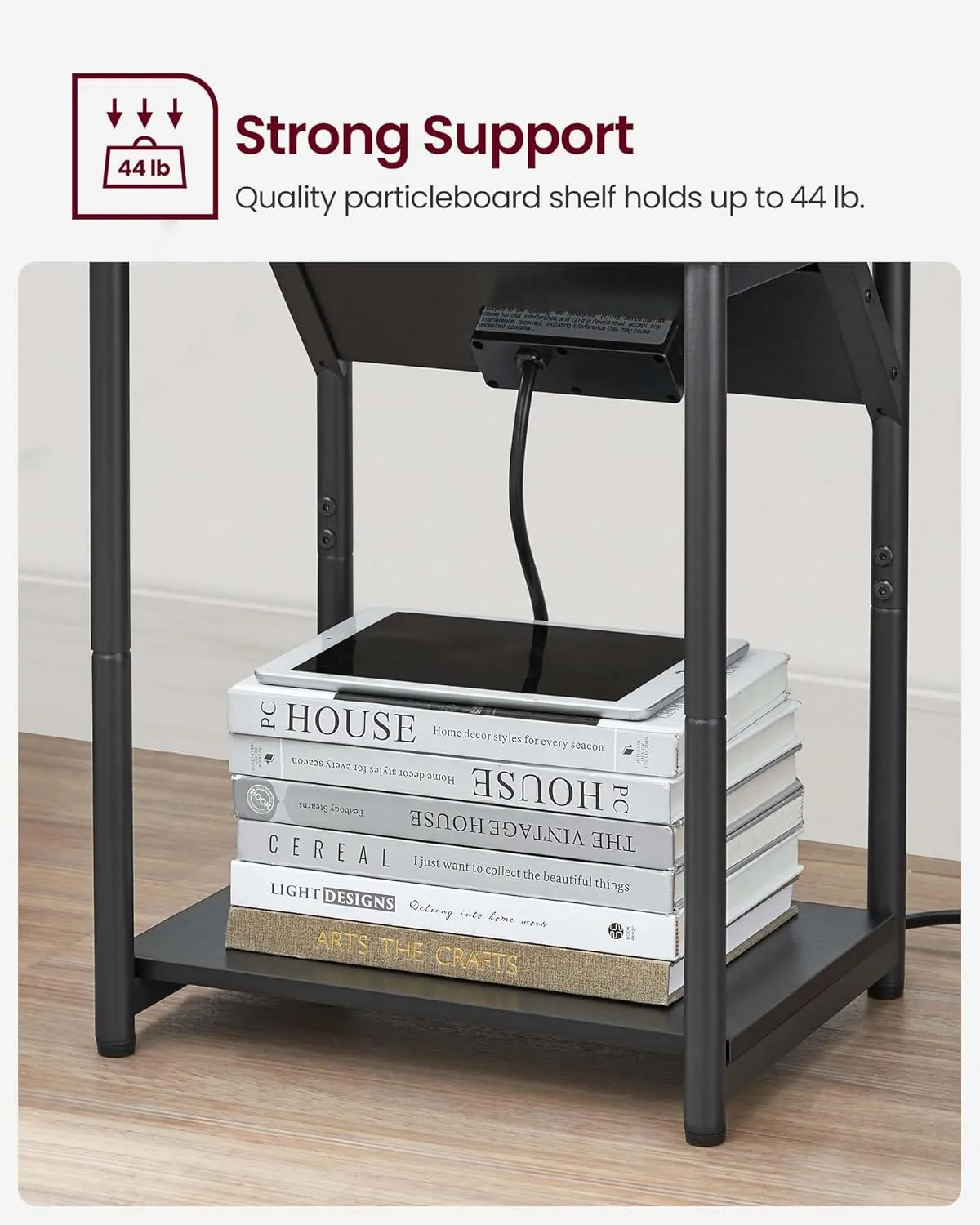 VASAGLE End Table with Charging Station, Set of 2, Small Side Tables for Living Room, Bedroom, Nightstand with Outlets and USB Ports, Bedside Table with Storage Shelf, Black