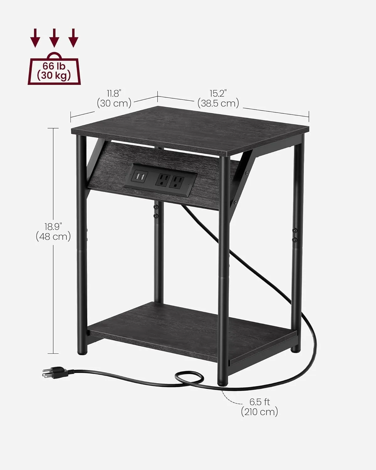 VASAGLE End Table with Charging Station, Set of 2, Small Side Tables for Living Room, Bedroom, Nightstand with Outlets and USB Ports, Bedside Table with Storage Shelf, Misty Gray and Black