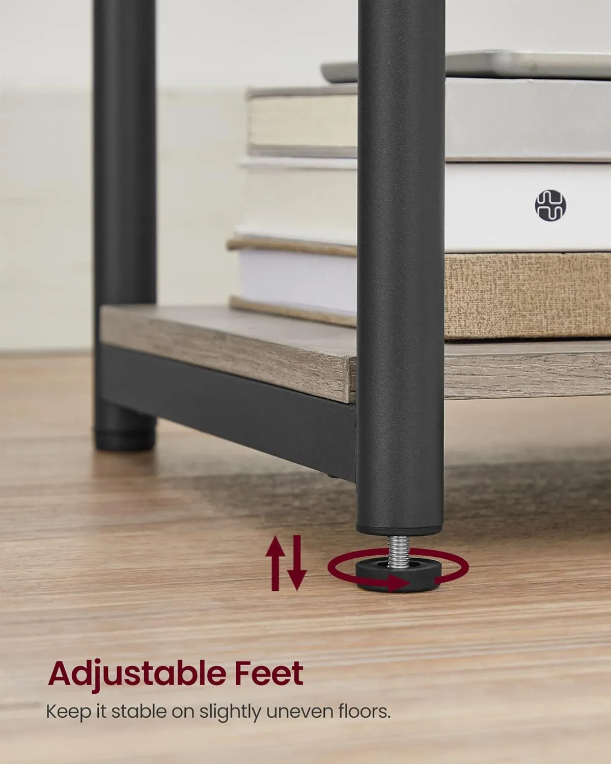 VASAGLE End Table with Charging Station, Small Side Table for Living Room, Bedroom, Nightstand with Outlets and USB Ports, Bedside Table with Storage Shelf, Heather Greige and Black