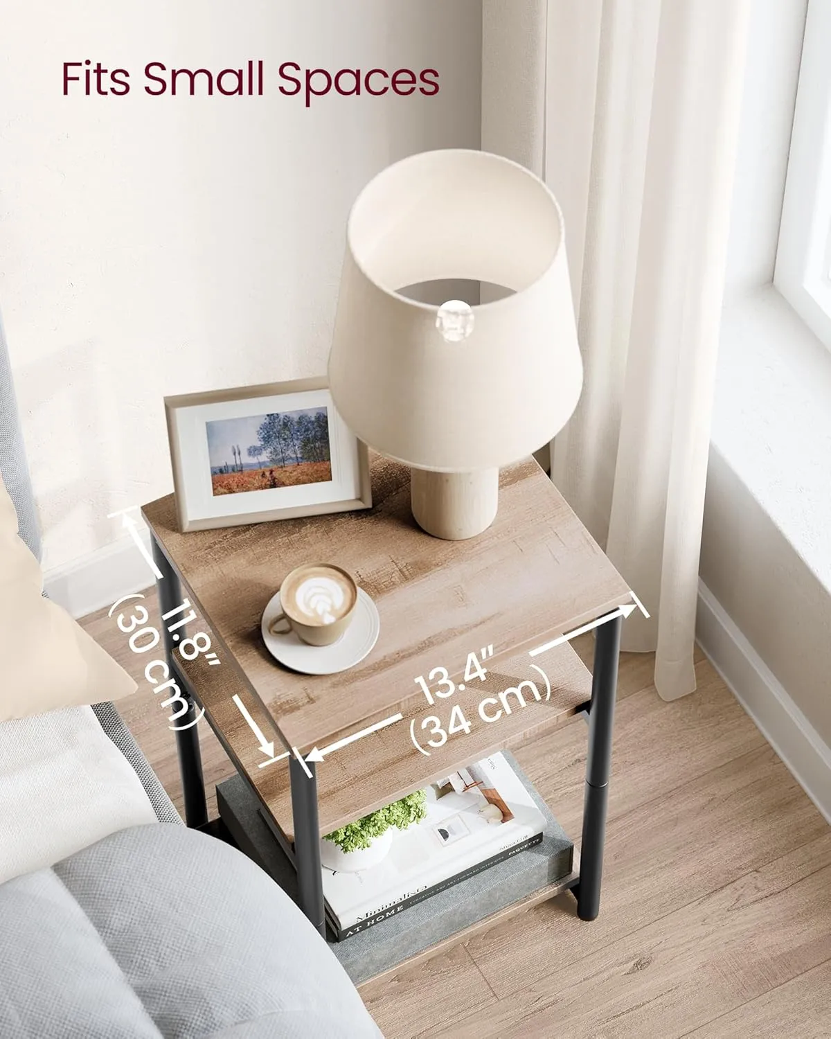 VASAGLE Side Table, Small End Table, Tall Nightstand for Living Room, Bedroom, Office, Bathroom, Camel Brown and Classic Black ULET273B50