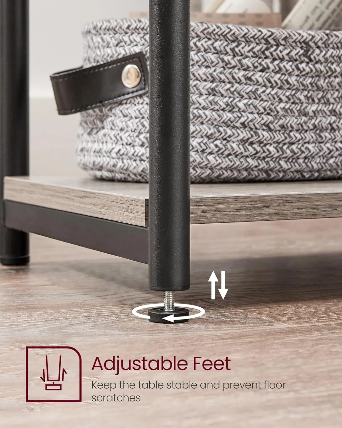 VASAGLE Side Table, Small End Table, Tall Nightstand for Living Room, Bedroom, Office, Bathroom, Greige and Classic Black ULET273B02