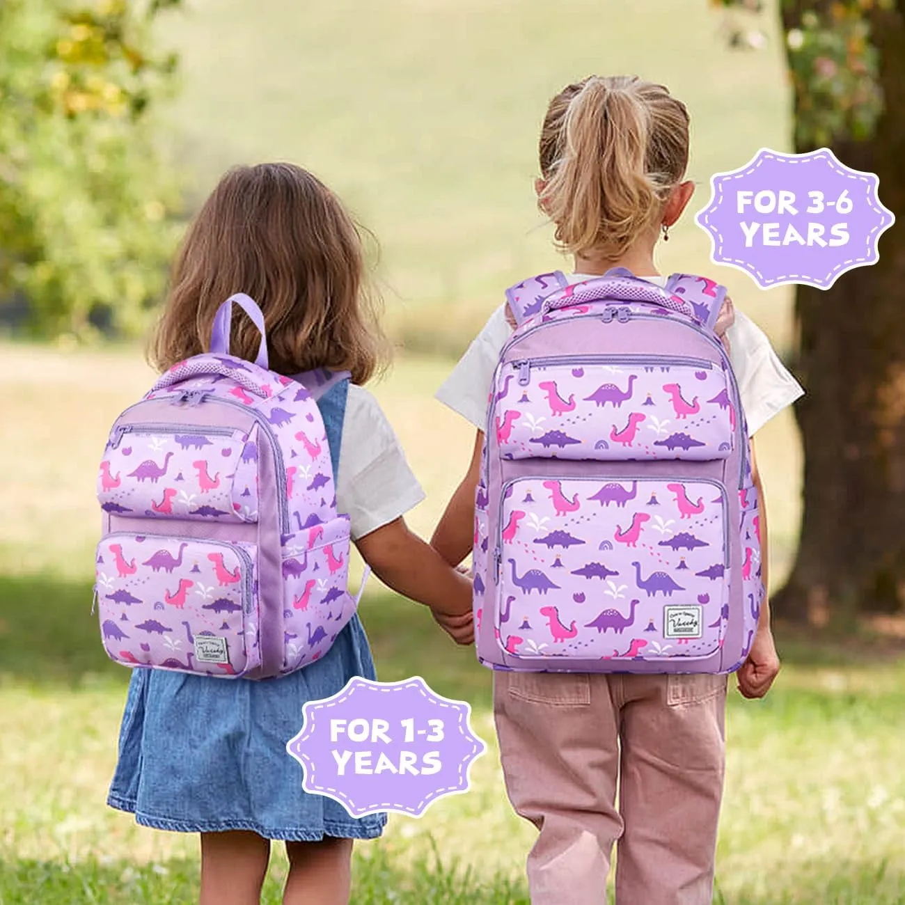 VASCHY Backpack for Girls, Kids Cute Kindergarten Preschool Children 12L Small Backpack Bookbag for School Travel Lilac Dinos