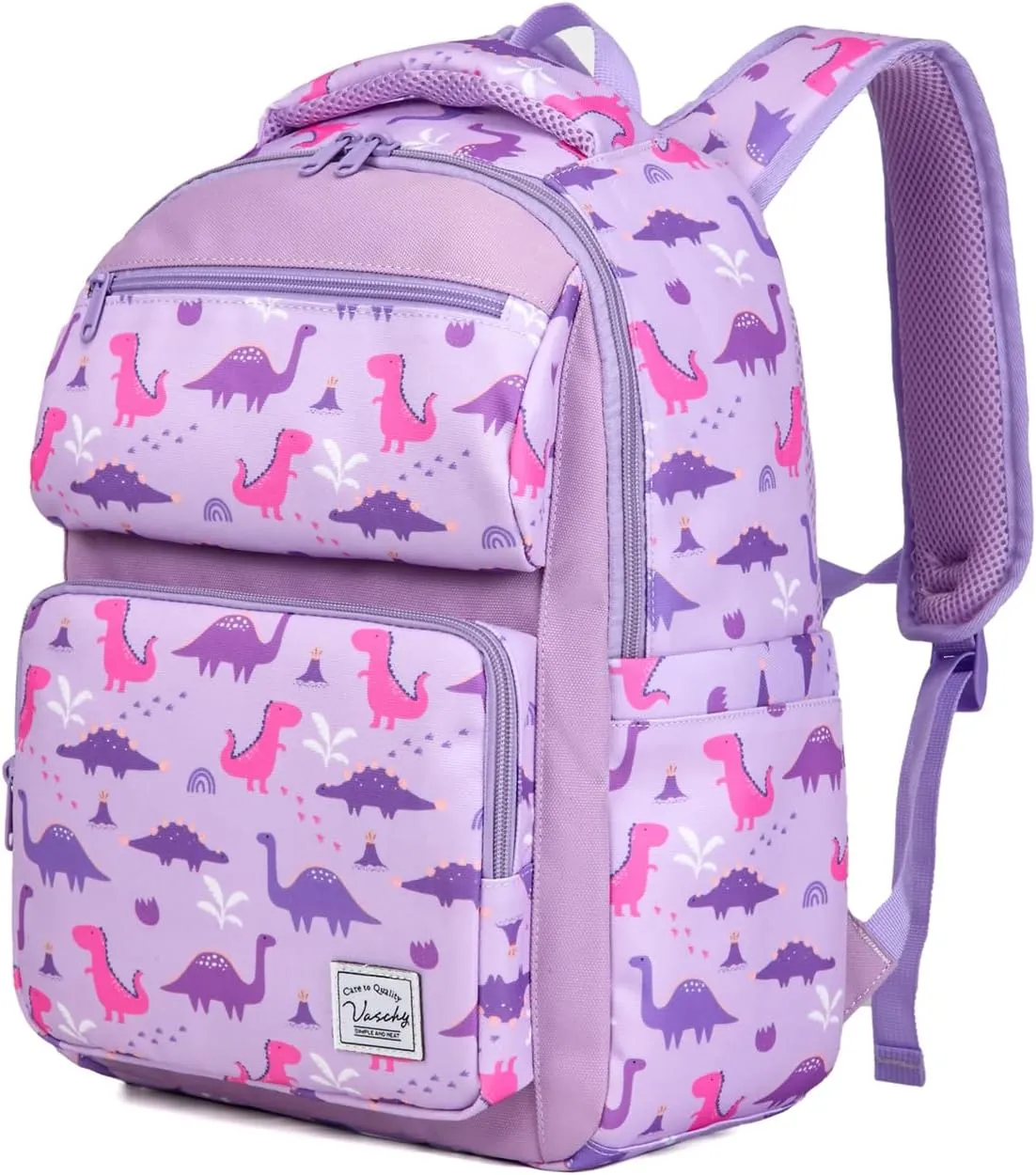 VASCHY Backpack for Girls, Kids Cute Kindergarten Preschool Children 12L Small Backpack Bookbag for School Travel Lilac Dinos