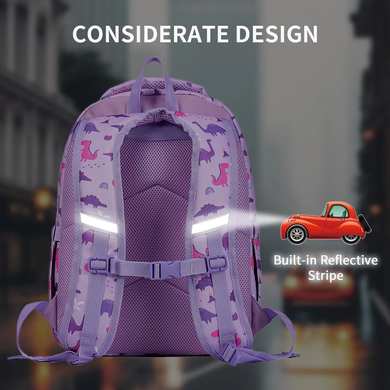 VASCHY Backpack for Girls, Kids Cute Kindergarten Preschool Children 12L Small Backpack Bookbag for School Travel Lilac Dinos