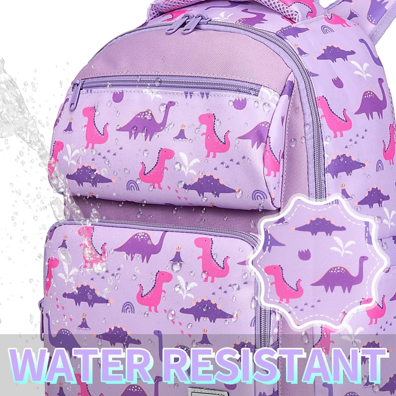 VASCHY Backpack for Girls, Kids Cute Kindergarten Preschool Children 12L Small Backpack Bookbag for School Travel Lilac Dinos
