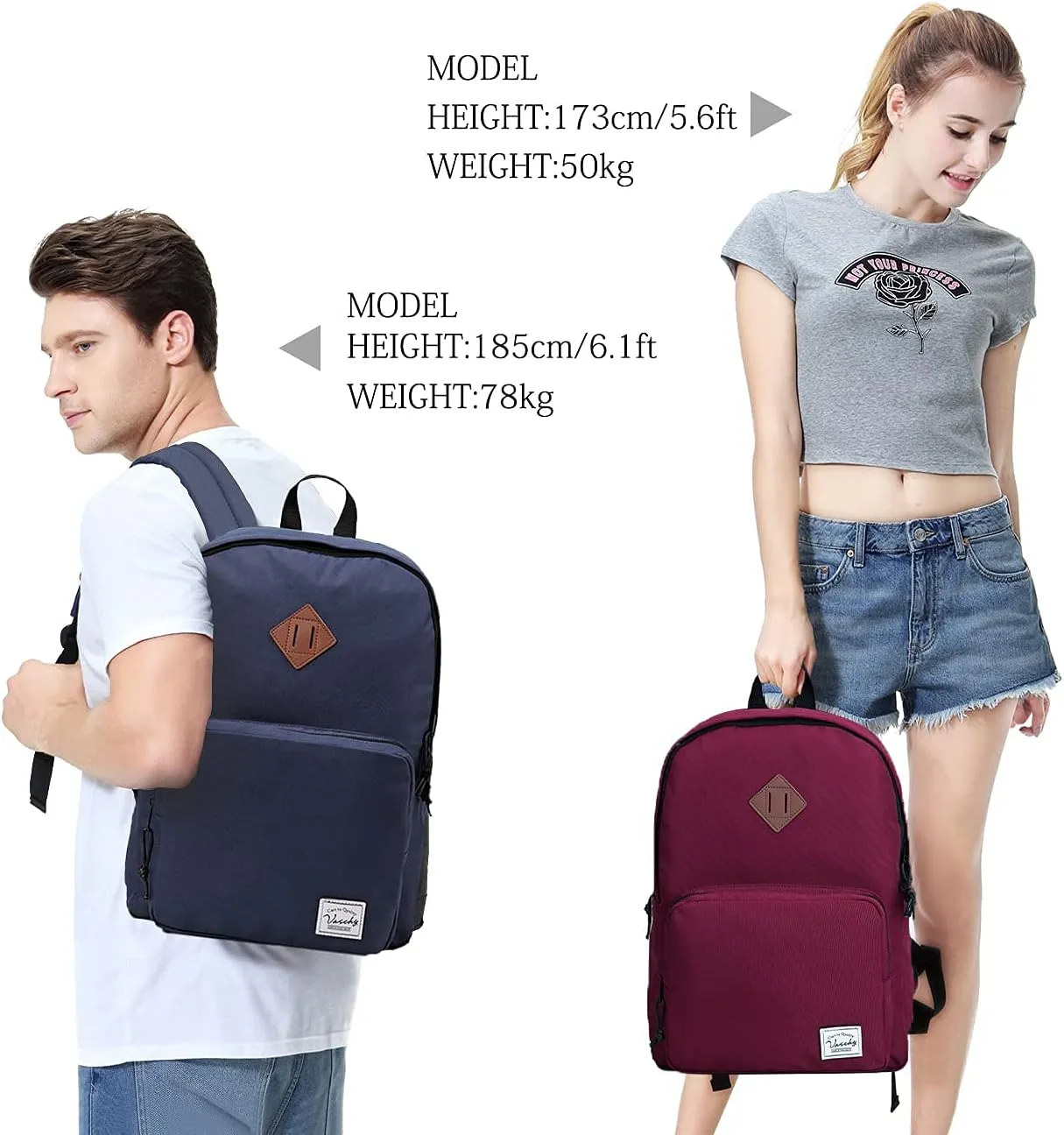 VASCHY School Backpack, Ultra Lightweight Backpack for Men Women Bookbag for Kids Teen Boys Girls Navy
