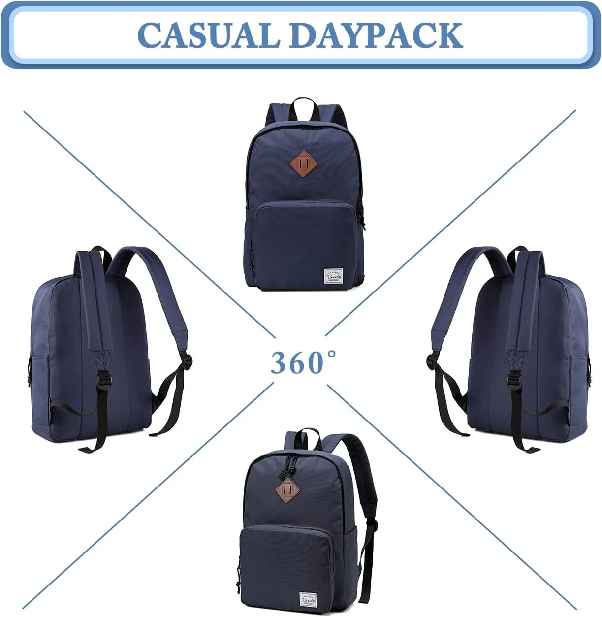 VASCHY School Backpack, Ultra Lightweight Backpack for Men Women Bookbag for Kids Teen Boys Girls Navy
