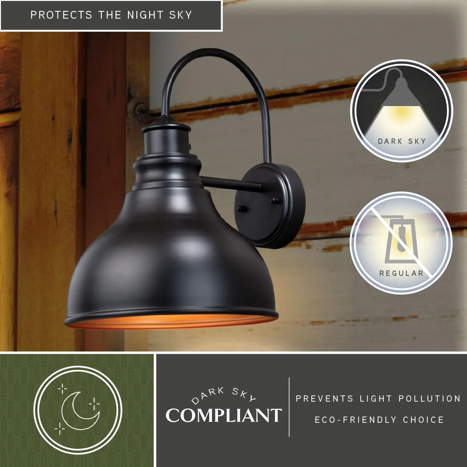 VAXCEL Delano 1 Light Dusk to Dawn Bronze Gold Farmhouse Barn Dome Outdoor Wall Lantern