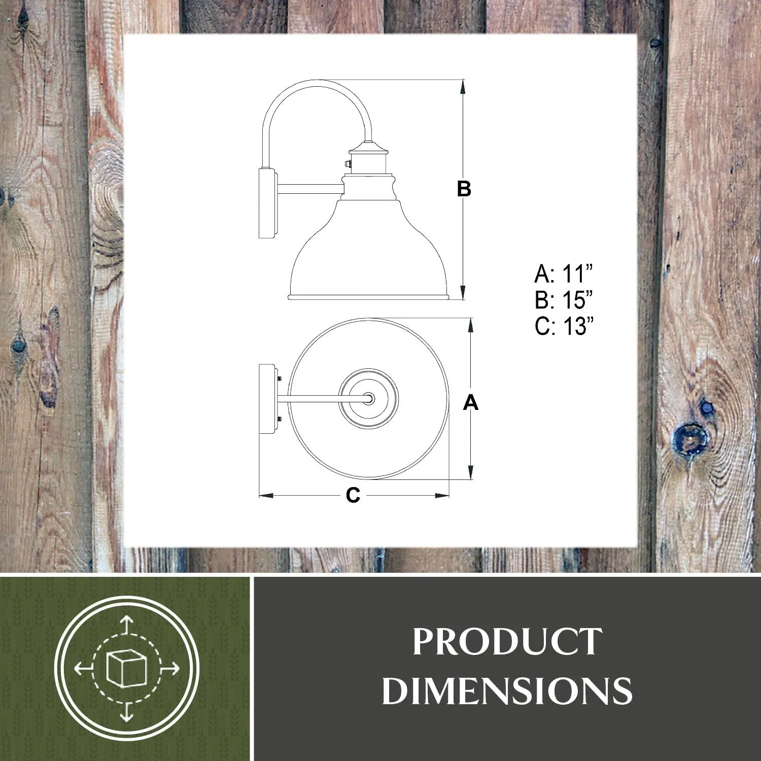 VAXCEL Delano 1 Light Dusk to Dawn Bronze Gold Farmhouse Barn Dome Outdoor Wall Lantern