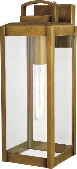 VAXCEL Kinzie Outdoor Porch Light, 6" W x 16.75" H Gold Brass Outdoor Lantern, Modern Dusk to Dawn Wall Light for Porch, Patio, Deck, or Front Door