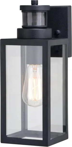 VAXCEL Lombard 4.75-in. 1 Light Black Motion Sensor Dusk to Dawn Outdoor Wall Lantern Clear Glass