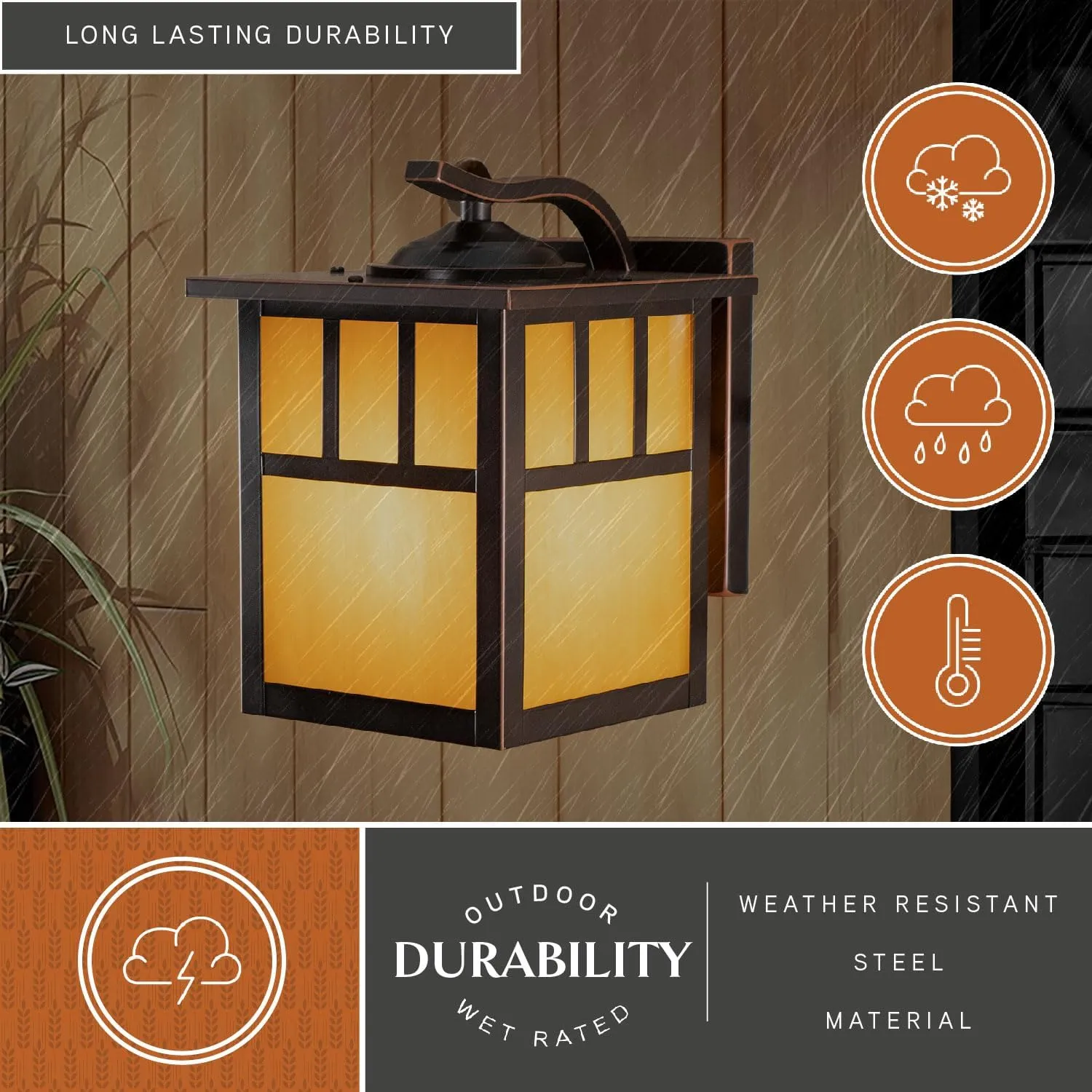 VAXCEL Mission 1 Light Bronze Rectangle Outdoor Wall Lantern Honey Glass