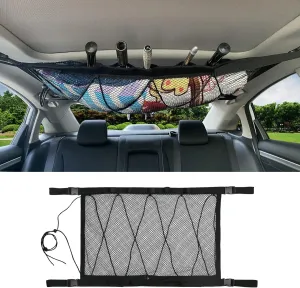 Vehicle Fishing Rod Holder for Car, Roof Rack Fishing Rod Holder, Vehicle Ceiling Roof Fishing Pole Storage Mesh, Portable Polyester Mesh Organizer for Long Travel Fishing (Black2)