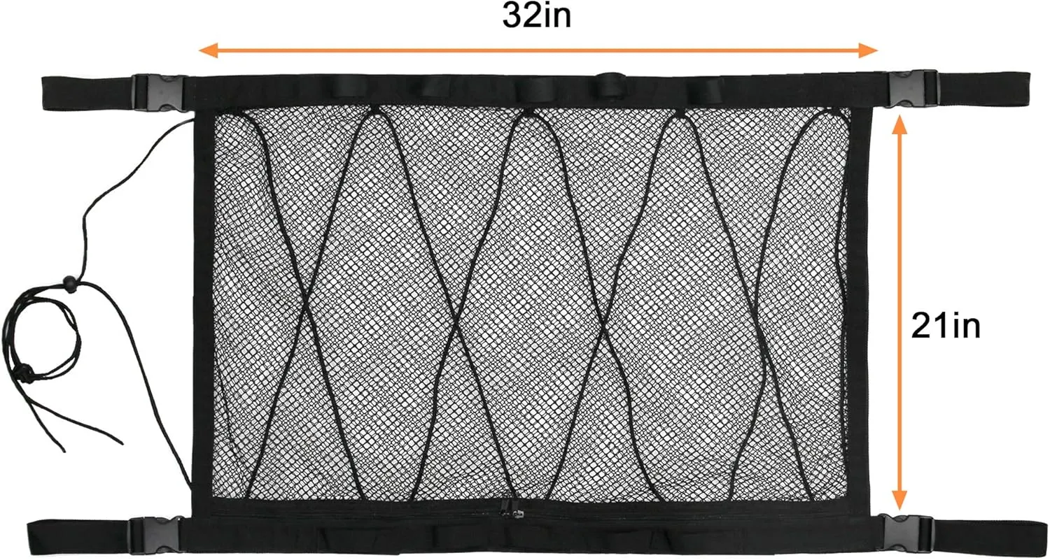 Vehicle Fishing Rod Holder for Car, Roof Rack Fishing Rod Holder, Vehicle Ceiling Roof Fishing Pole Storage Mesh, Portable Polyester Mesh Organizer for Long Travel Fishing (Black2)