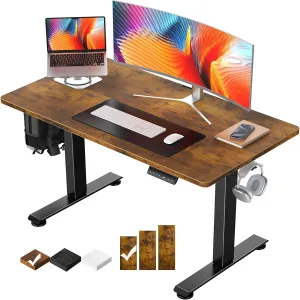 Veken 47.2" Standing Desk Electric, Height Adjustable Sit Stand Up, Wood Desktop, Work Home Office, Computer PC Table, Writing Rising Desks, Brown