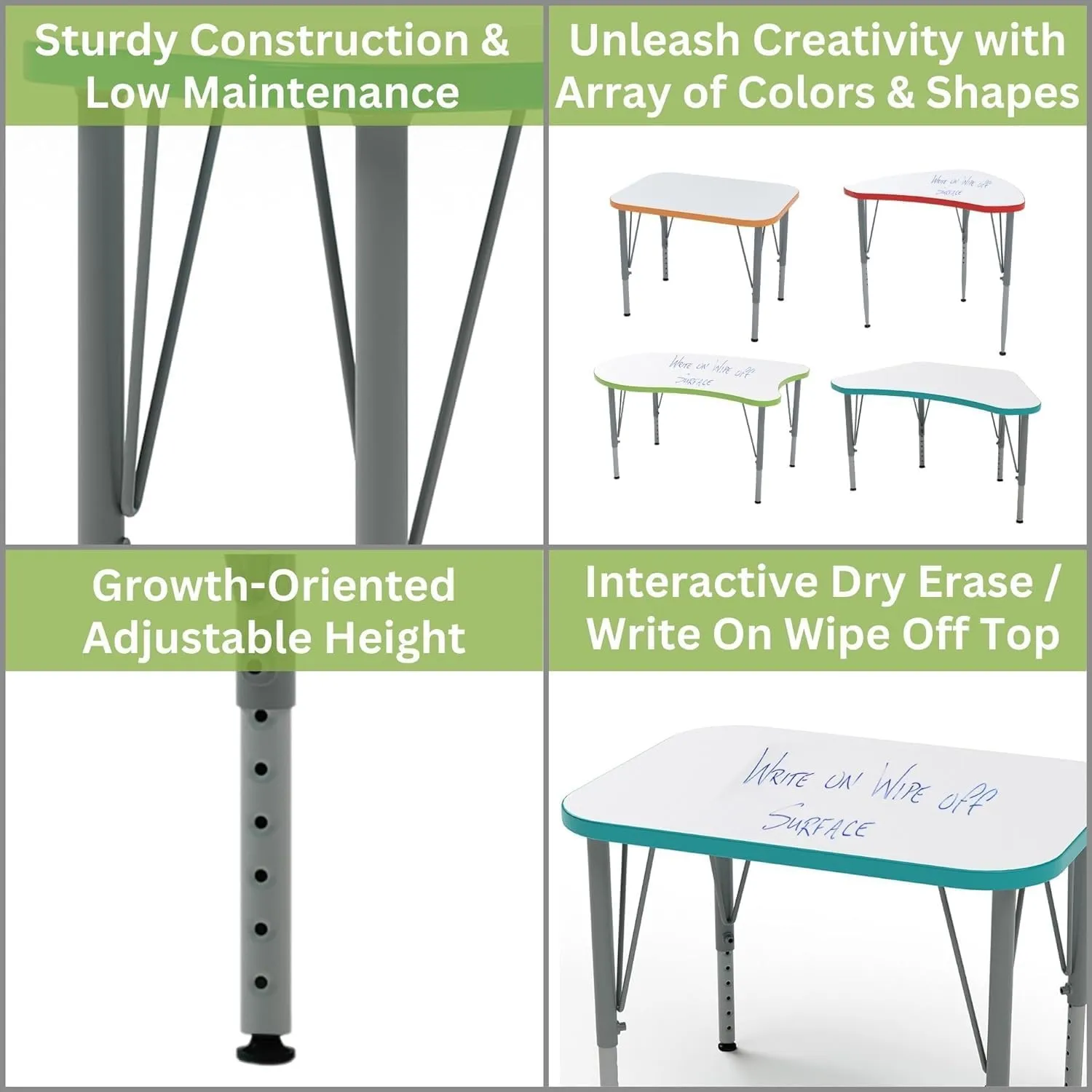 Versa Desk Adjustable Height Kids Table, Large Rectangular Child Desk for School Classroom, Tall Size (Maple, 21-30" H)
