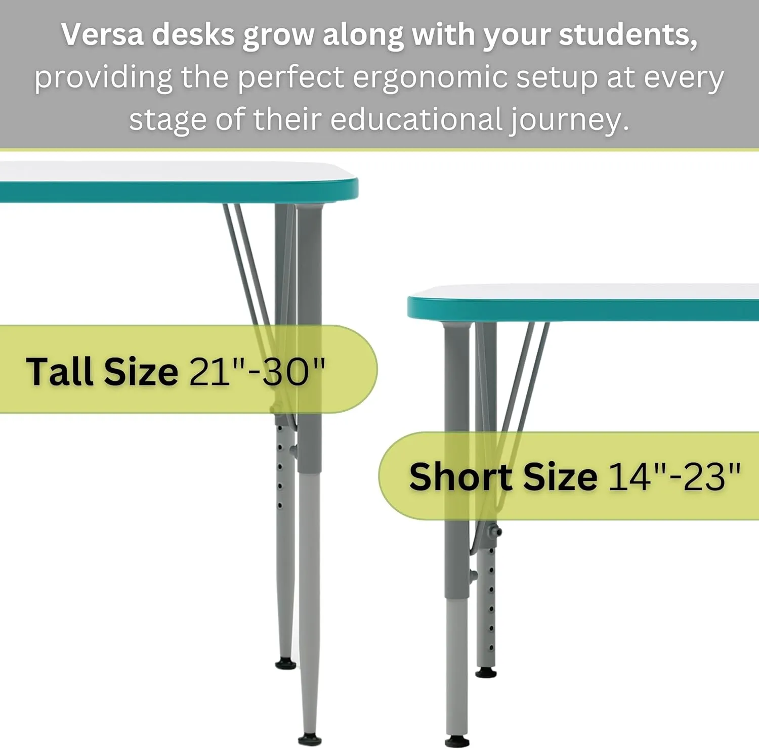 Versa Desk Adjustable Height Kids Table, Large Rectangular Child Desk for School Classroom, Tall Size (White/Ocean, 21-30" H)