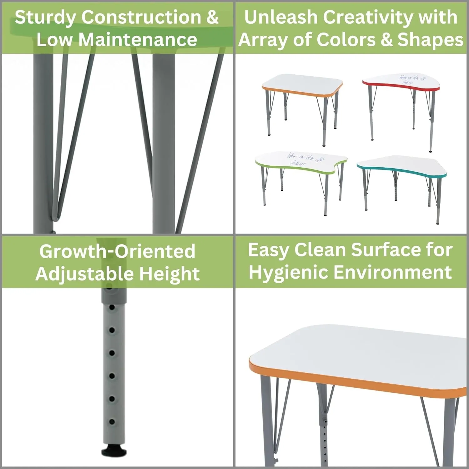 Versa Desk Adjustable Height Kids Table, Large Rectangular Child Desk for School Classroom, Tall Size (White/Ocean, 21-30" H)