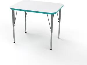 Versa Desk Adjustable Height Kids Table, Large Rectangular Child Desk for School Classroom, Tall Size (White/Ocean, 21-30" H)