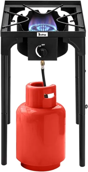 VERYKE Outdoor Camping Stove,Protable Propane Gas Burner Stove,High Pressure Stand Cooker for Backyard,Camping,Home (Single Burner 75000-BTU)