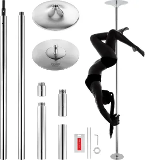 VEVOR Professional Dancing Pole, Spinning Static Dancing Pole Kit, Portable Removable Pole, 45mm Heavy-Duty Stainless Steel Pole, Height Adjustable Fitness Pole, for Exercise Home Club Gym, Silver