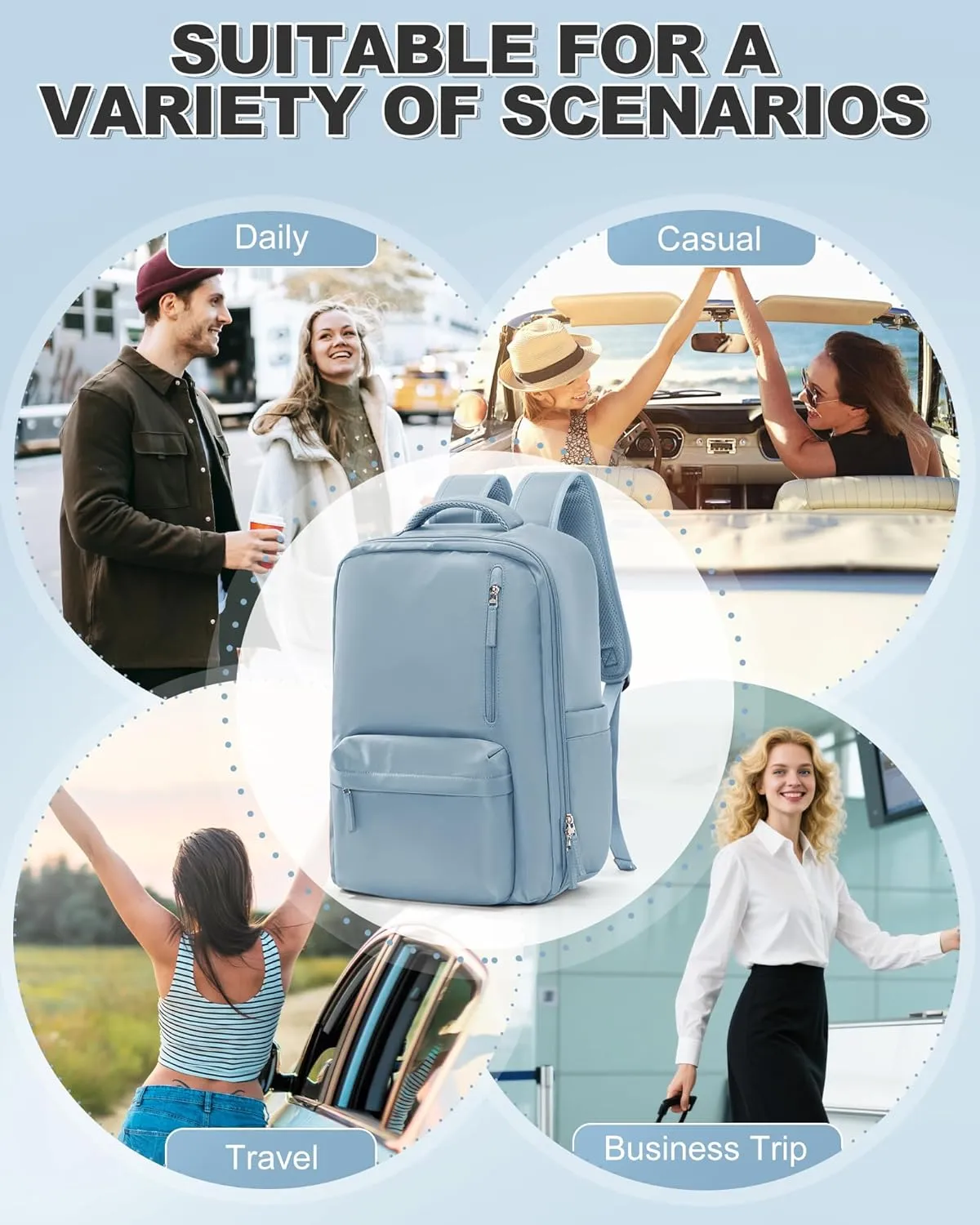 VGCUB Small Travel Backpack with Vacuum System Carry on Storage Compression Personal Item Bags with Electric Pump Work Business Vacpack College Airback lightweight Backpack for Women Men Light blue