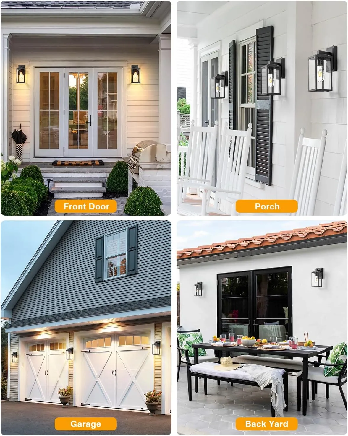 VIANIS 2 Pack Outdoor Wall Lights, Exterior Lights for House Lantern, Matte Black Waterproof Anti-Rust Outdoor Lights for Porch, Garden, Doorway, Seed Tempered Glass