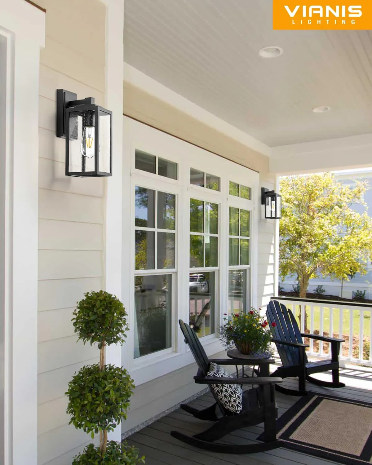 VIANIS 2 Pack Outdoor Wall Lights, Exterior Lights for House Lantern, Matte Black Waterproof Anti-Rust Outdoor Lights for Porch, Garden, Doorway, Seed Tempered Glass