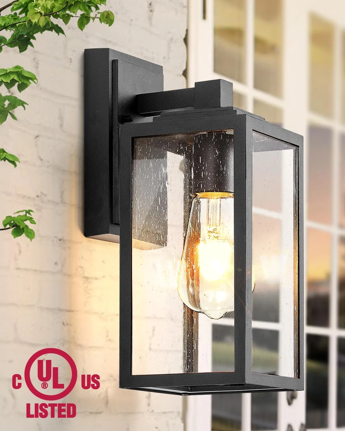 VIANIS 2 Pack Outdoor Wall Lights, Exterior Lights for House Lantern, Matte Black Waterproof Anti-Rust Outdoor Lights for Porch, Garden, Doorway, Seed Tempered Glass