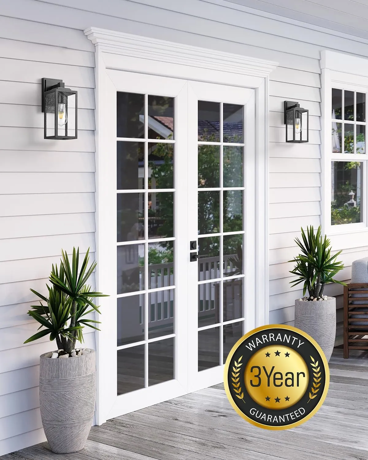 VIANIS 2 Pack Outdoor Wall Lights, Exterior Lights for House Lantern, Matte Black Waterproof Anti-Rust Outdoor Lights for Porch, Garden, Doorway, Seed Tempered Glass