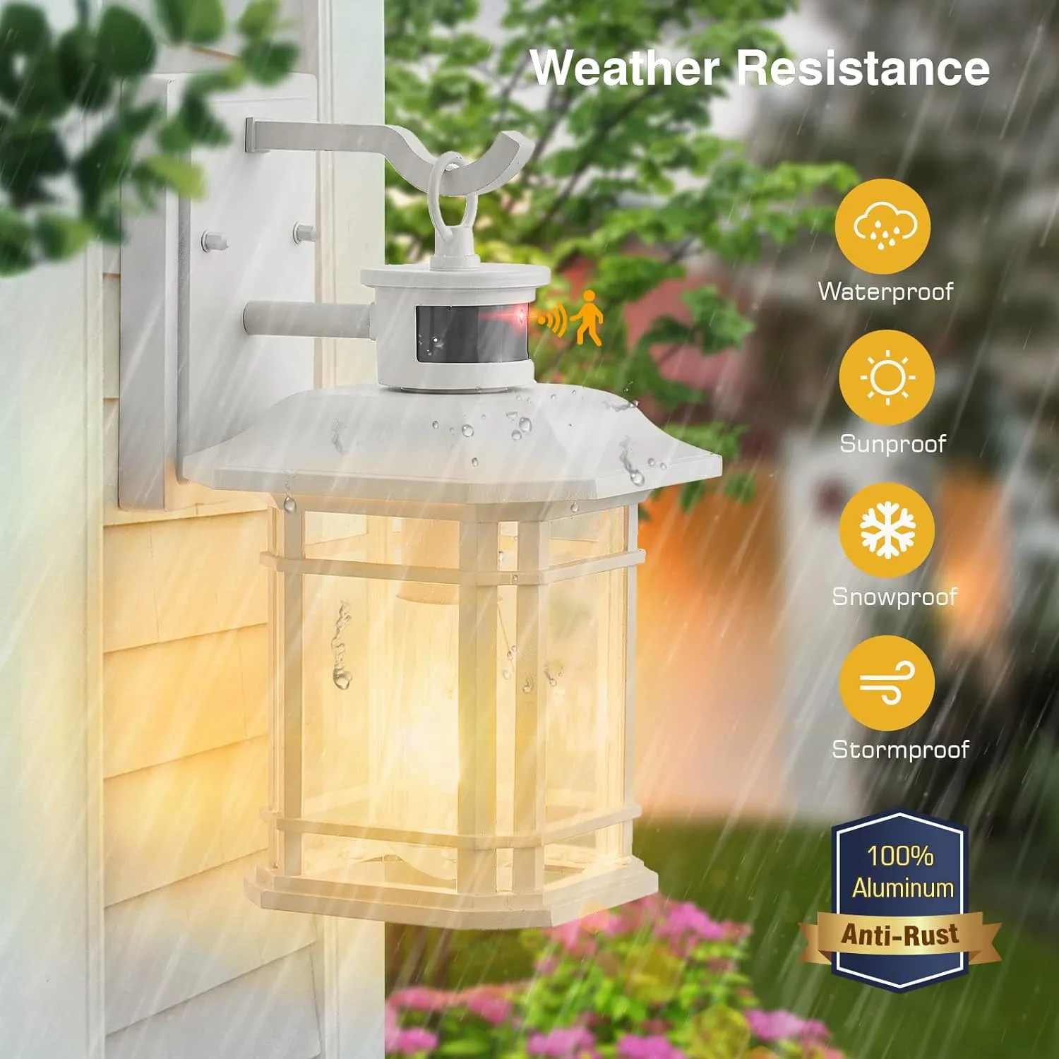 VIANIS Motion Sensor Exterior Lights for House, White Dusk to Dawn Outdoor Lighting, 100% Waterproof Front Porch Light Fixtures, Modern Exterior Sconce with Tempered Seeded Glass for Garage