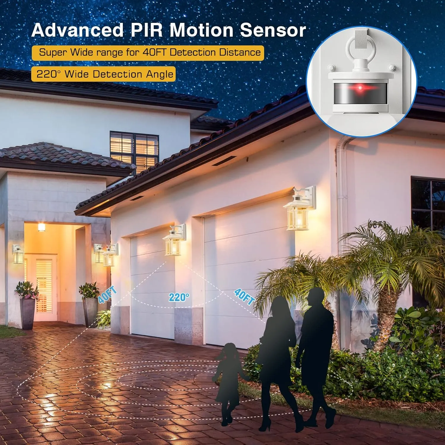 VIANIS Motion Sensor Exterior Lights for House, White Dusk to Dawn Outdoor Lighting, 100% Waterproof Front Porch Light Fixtures, Modern Exterior Sconce with Tempered Seeded Glass for Garage