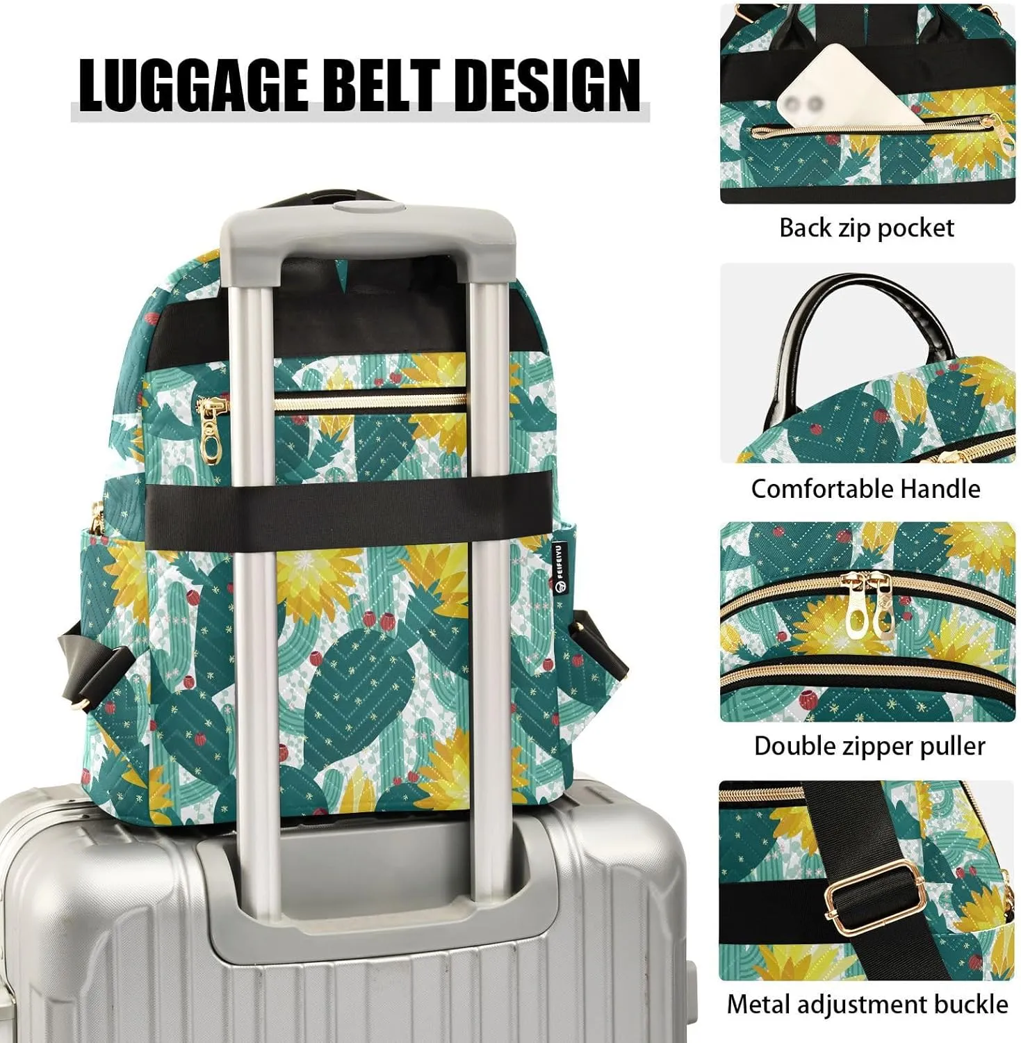 VIGTRO Women Fashion Backpack Quilted Mini Purse Berries Cactus Background, Lightweight Travel Casual Shoulder Backpack with Adjustable Straps Size M