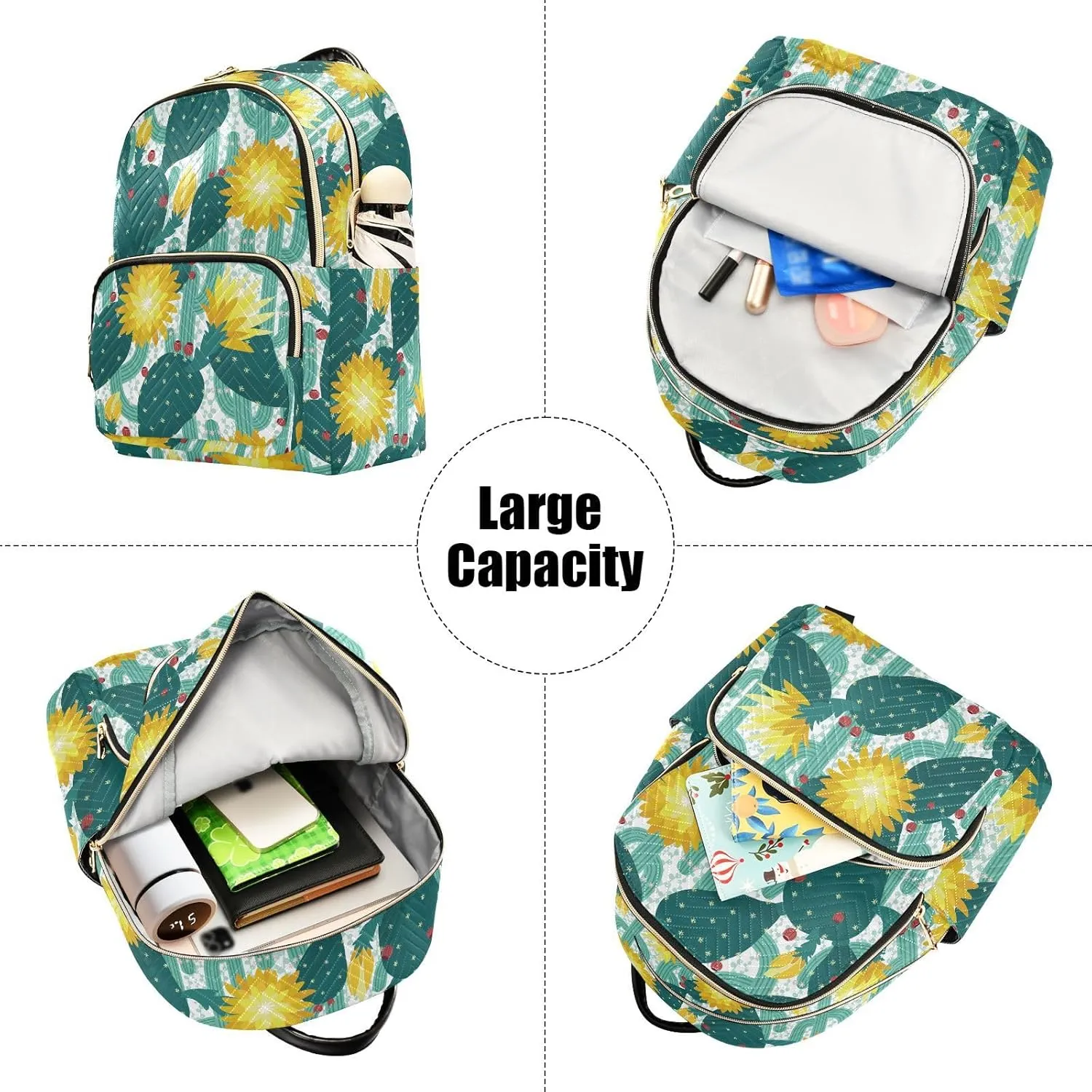 VIGTRO Women Fashion Backpack Quilted Mini Purse Berries Cactus Background, Lightweight Travel Casual Shoulder Backpack with Adjustable Straps Size M
