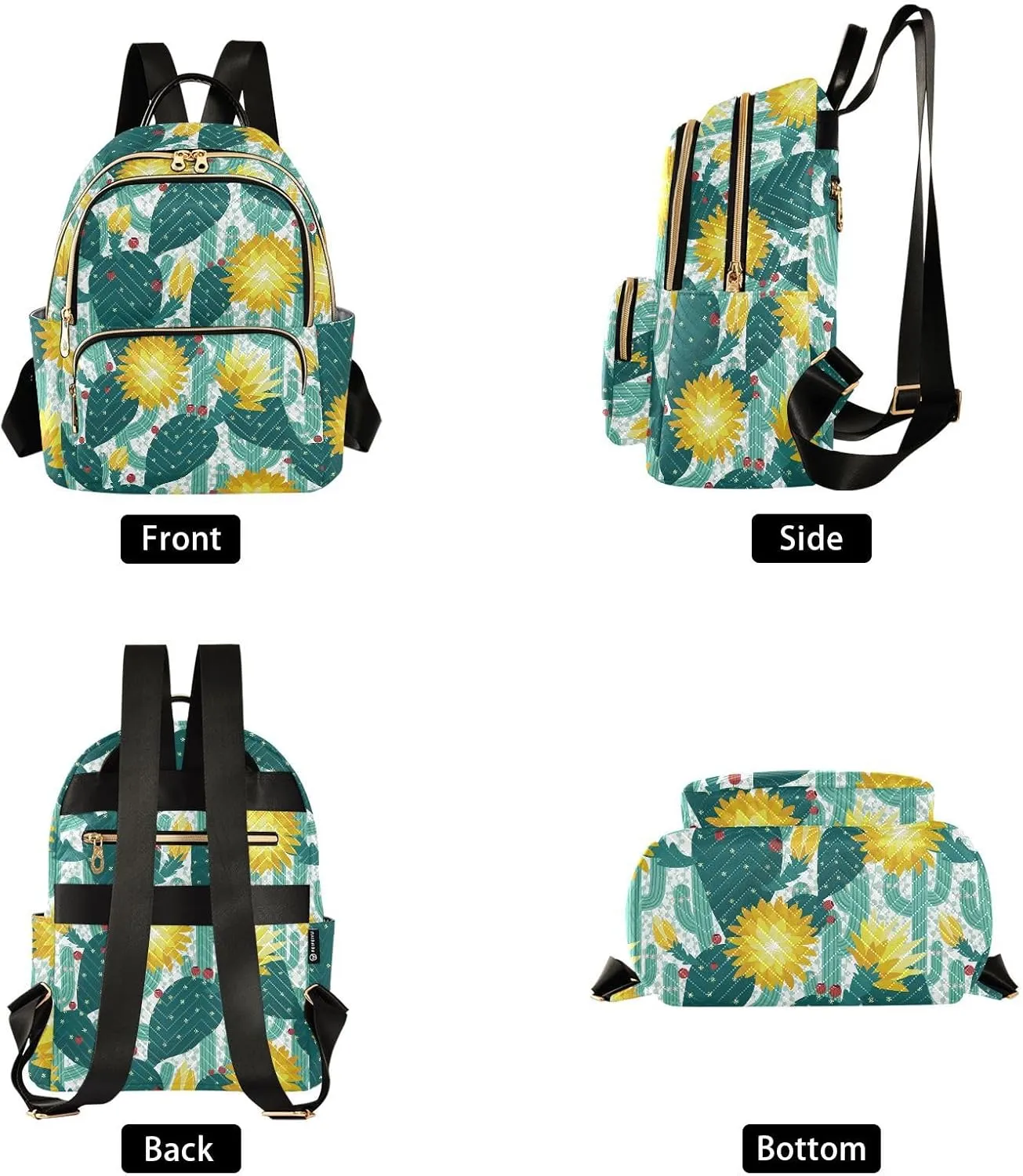 VIGTRO Women Fashion Backpack Quilted Mini Purse Berries Cactus Background, Lightweight Travel Casual Shoulder Backpack with Adjustable Straps Size M