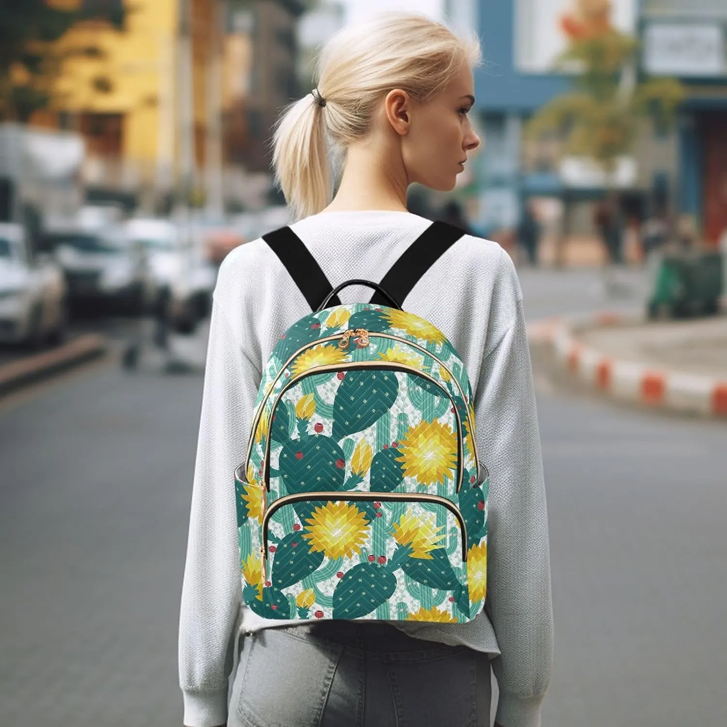 VIGTRO Women Fashion Backpack Quilted Mini Purse Berries Cactus Background, Lightweight Travel Casual Shoulder Backpack with Adjustable Straps Size M