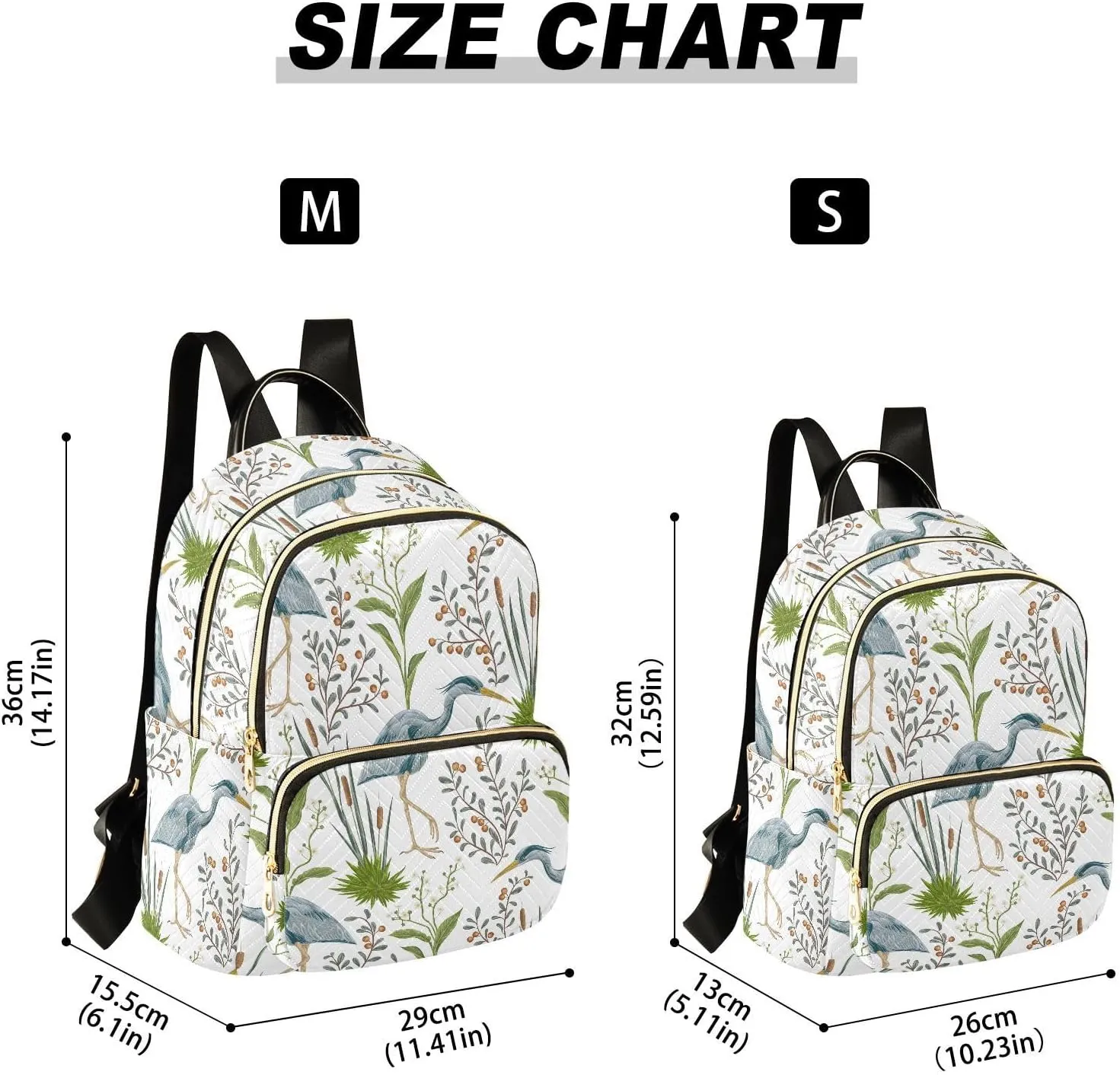 VIGTRO Women Fashion Backpack Quilted Mini Purse Herons Swamp Plants, Lightweight Travel Casual Shoulder Backpack with Adjustable Straps Size M