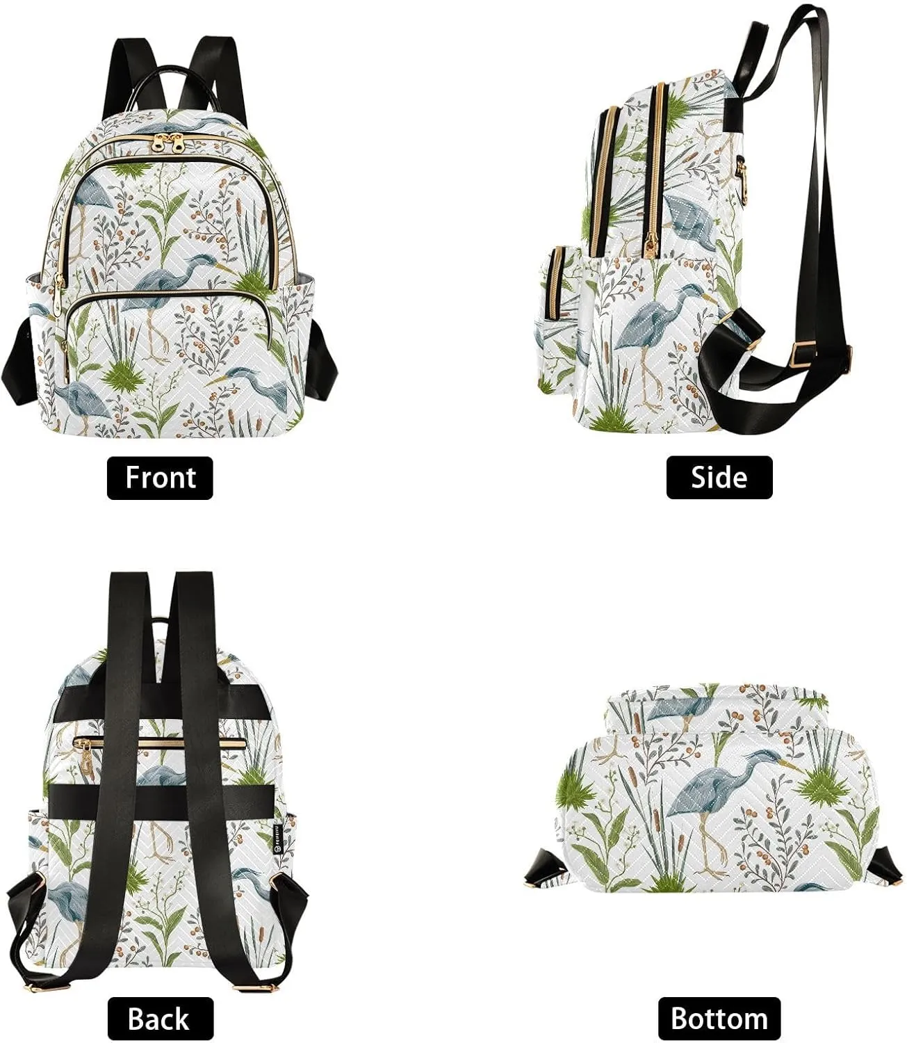 VIGTRO Women Fashion Backpack Quilted Mini Purse Herons Swamp Plants, Lightweight Travel Casual Shoulder Backpack with Adjustable Straps Size M