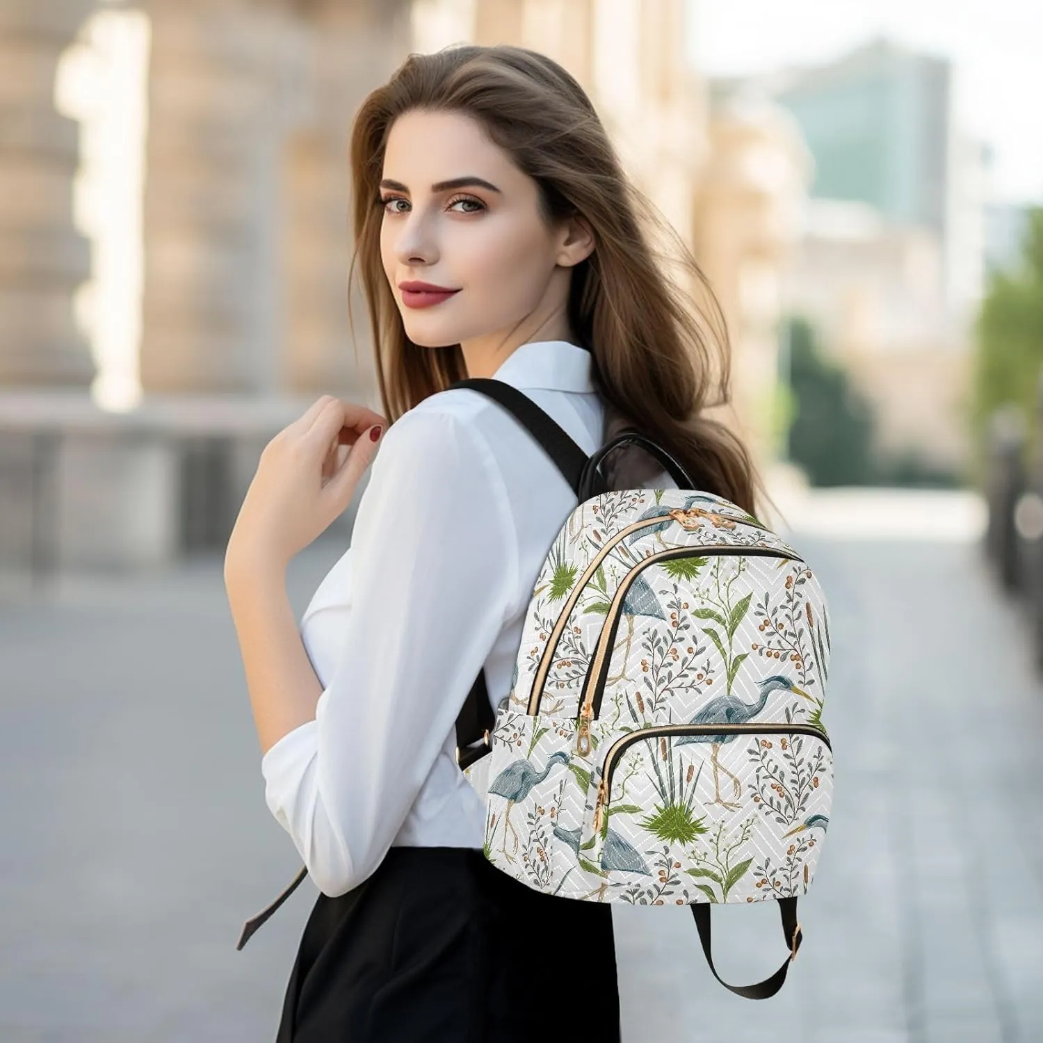 VIGTRO Women Fashion Backpack Quilted Mini Purse Herons Swamp Plants, Lightweight Travel Casual Shoulder Backpack with Adjustable Straps Size M