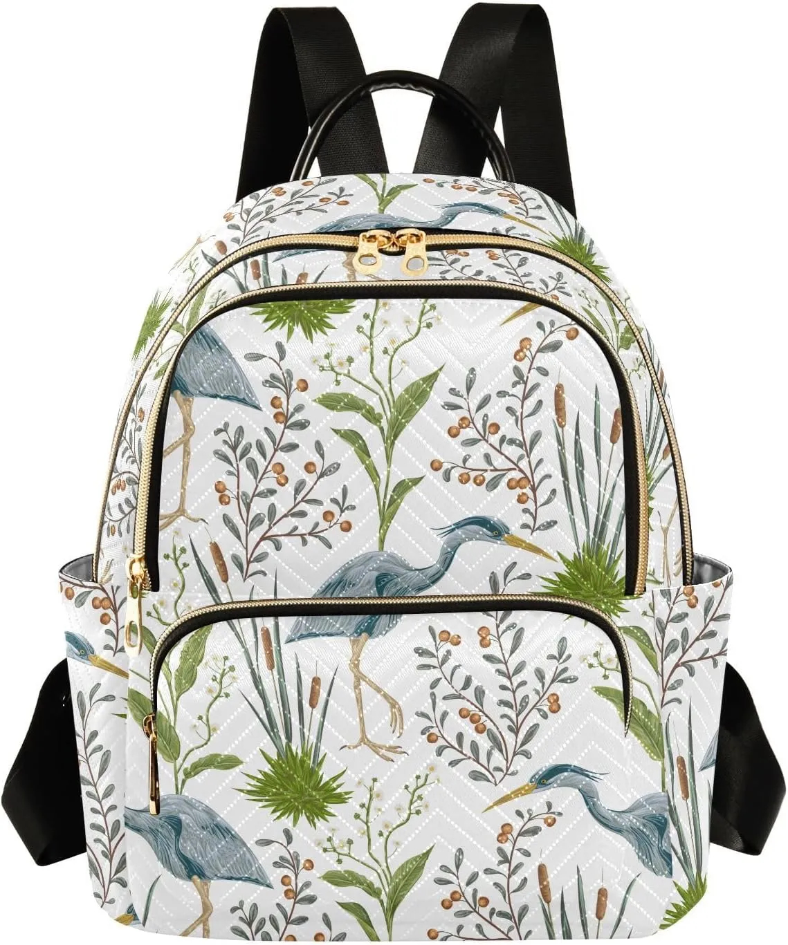 VIGTRO Women Fashion Backpack Quilted Mini Purse Herons Swamp Plants, Lightweight Travel Casual Shoulder Backpack with Adjustable Straps Size M