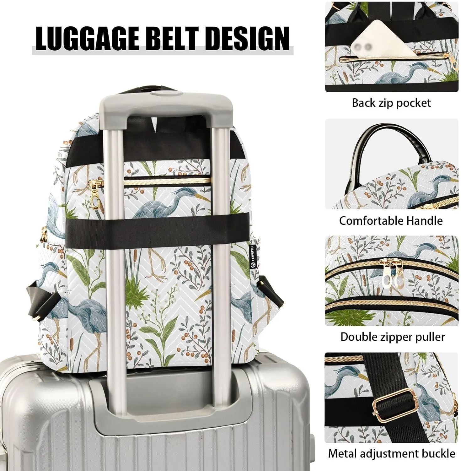 VIGTRO Women Fashion Backpack Quilted Mini Purse Herons Swamp Plants, Lightweight Travel Casual Shoulder Backpack with Adjustable Straps Size M