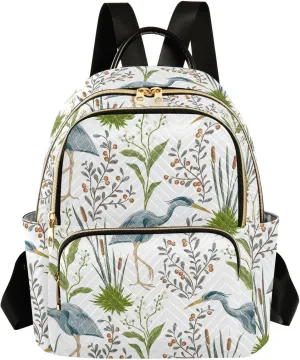 VIGTRO Women Fashion Backpack Quilted Mini Purse Herons Swamp Plants, Lightweight Travel Casual Shoulder Backpack with Adjustable Straps Size M