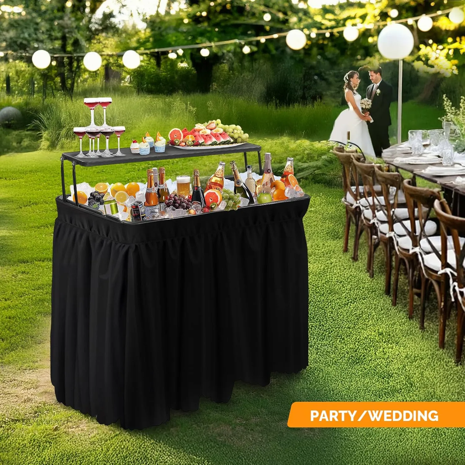 VINGLI Portable Cooler Table with Extra Storage Shelf, Alloy Steel, Black, Picetable Model