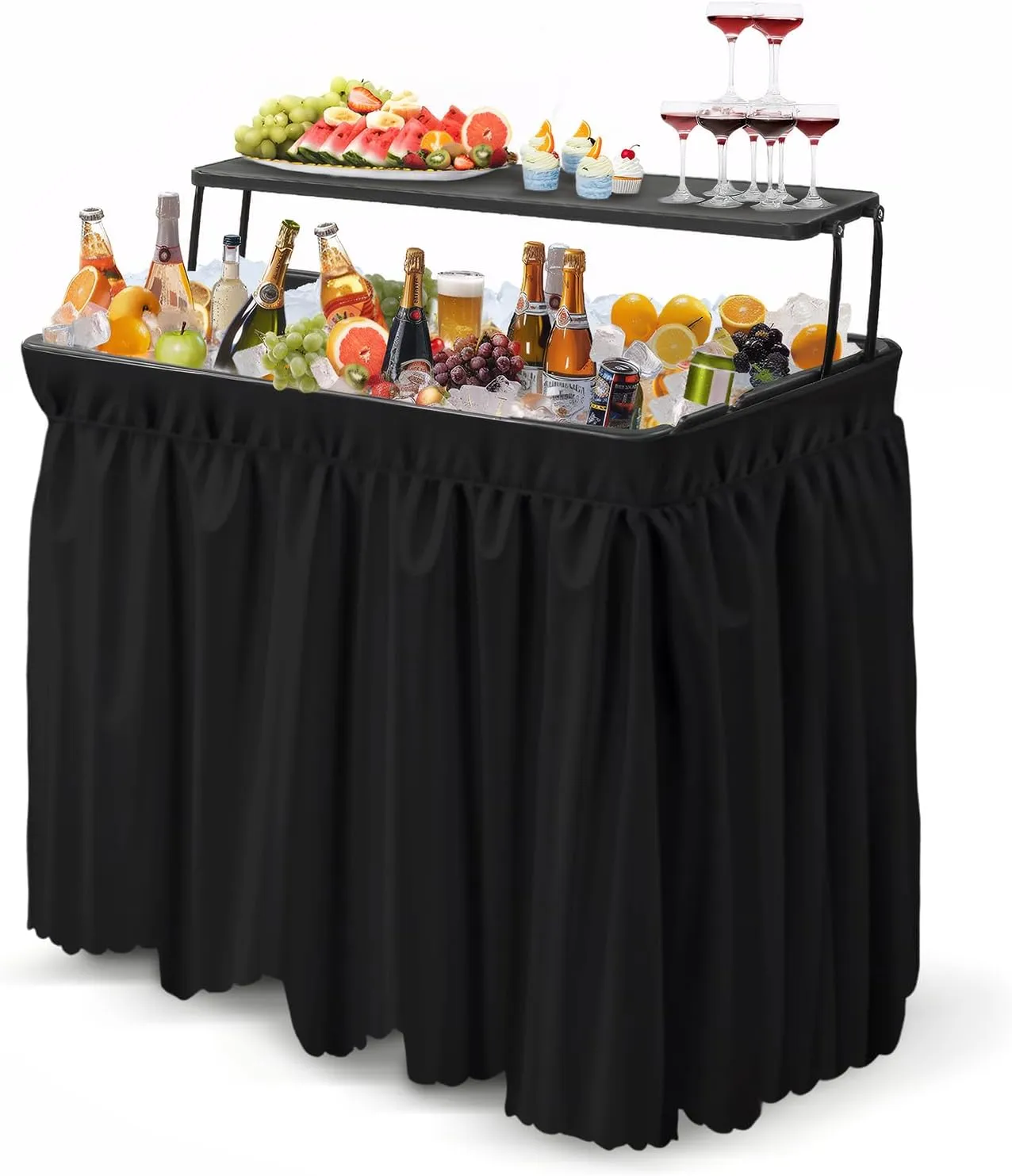 VINGLI Portable Cooler Table with Extra Storage Shelf, Alloy Steel, Black, Picetable Model