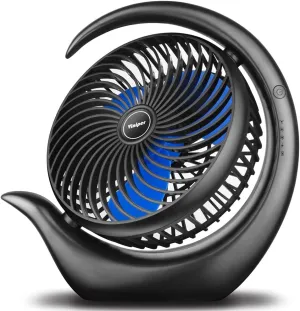 Viniper 8.7 inch Portable Rechargeable Fan, Small Table Fan : 180 Rotation and 3 Speeds Strong Wind Quiet Desk Fan, Long Working Hours for Home Outdoor (Black, Blue Blade)