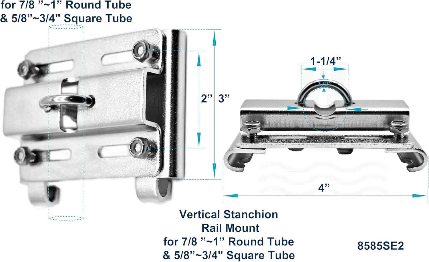 Vinland Marine 304 Stainless Steel Anchor Mount Bracket, Horizontal or Vertical Mount, for Square & Round Tubes, Anchor Holder Boat Anchor Holder, Anchor Bracket Hook