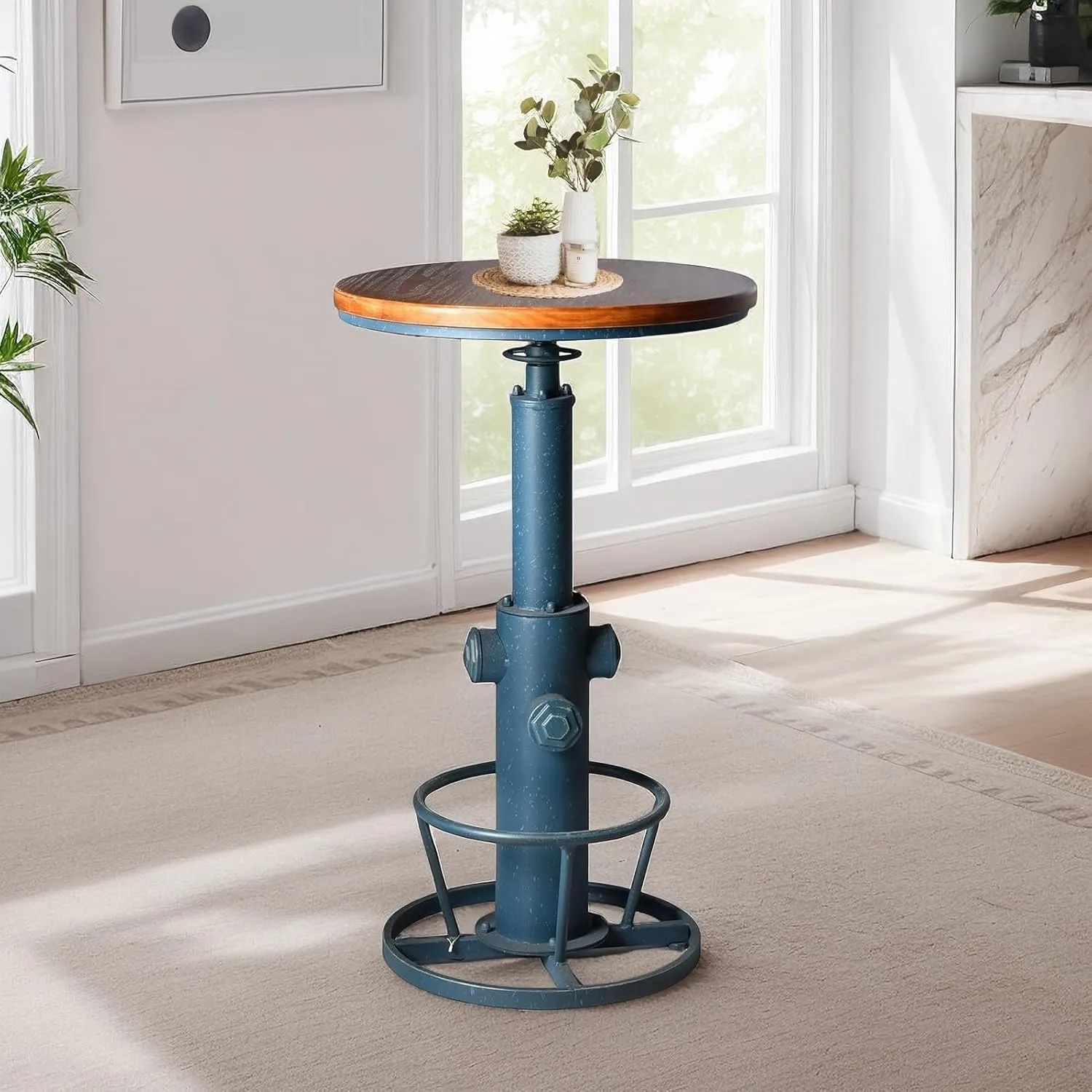 Vintage High Pub Table Industrial Bistro Bar Table Farmhouse Round Coffee Table Fire Hydrant Design Kitchen Dining Table for 2-3 People 38.6-44.4 inch Height Adjustable